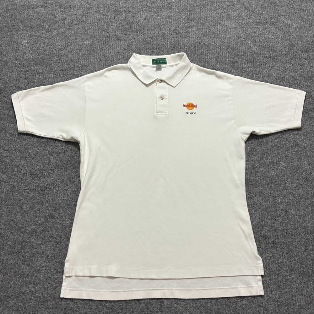 Vintage Hard Rock Cafe Orlando Polo Shirt Mens XL‎ White Cotton Outer Banks